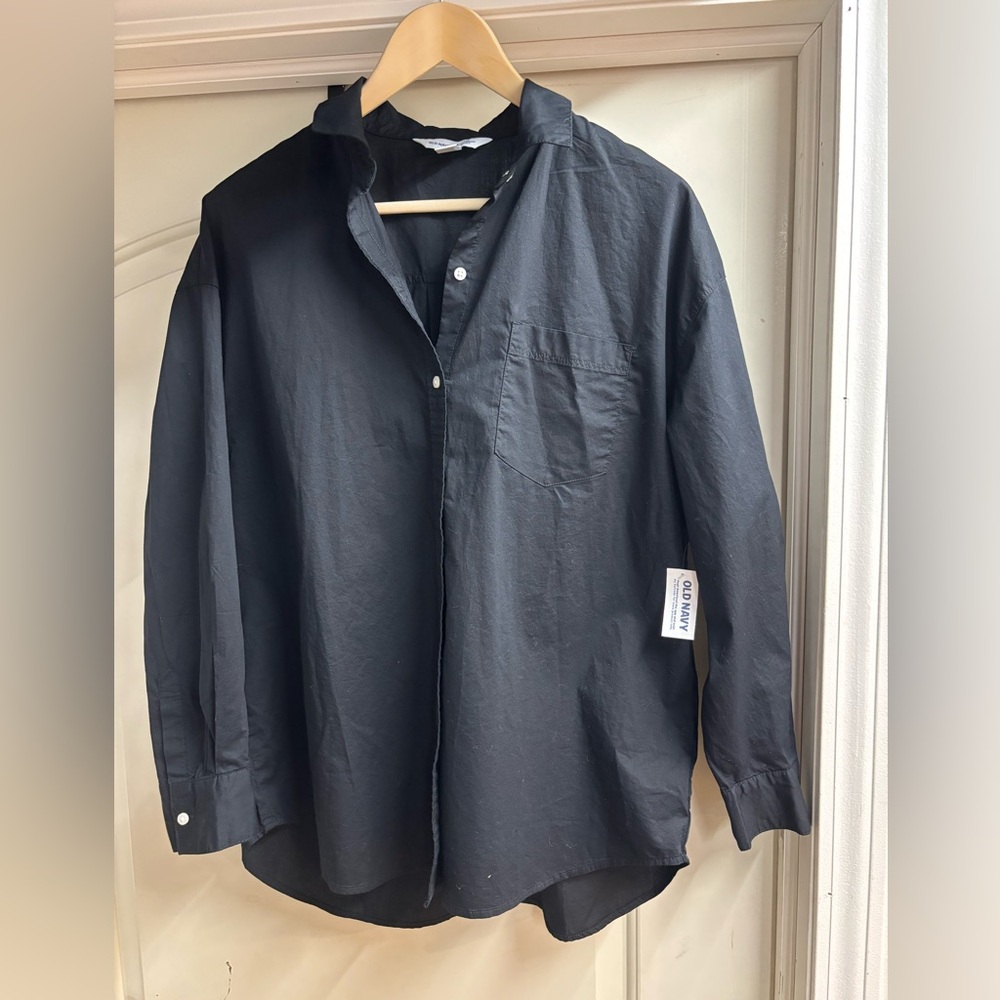 Old Navy Women’s Boyfriend Casual Black Button Down Shirt